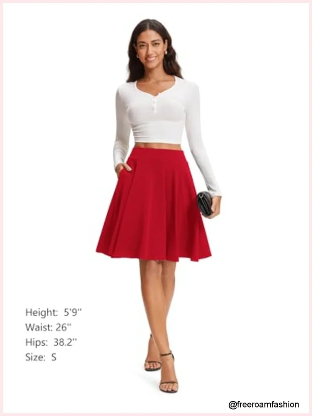 High Waisted Midi Skirt with Pockets Stretchy Flared Pleated Knee Length